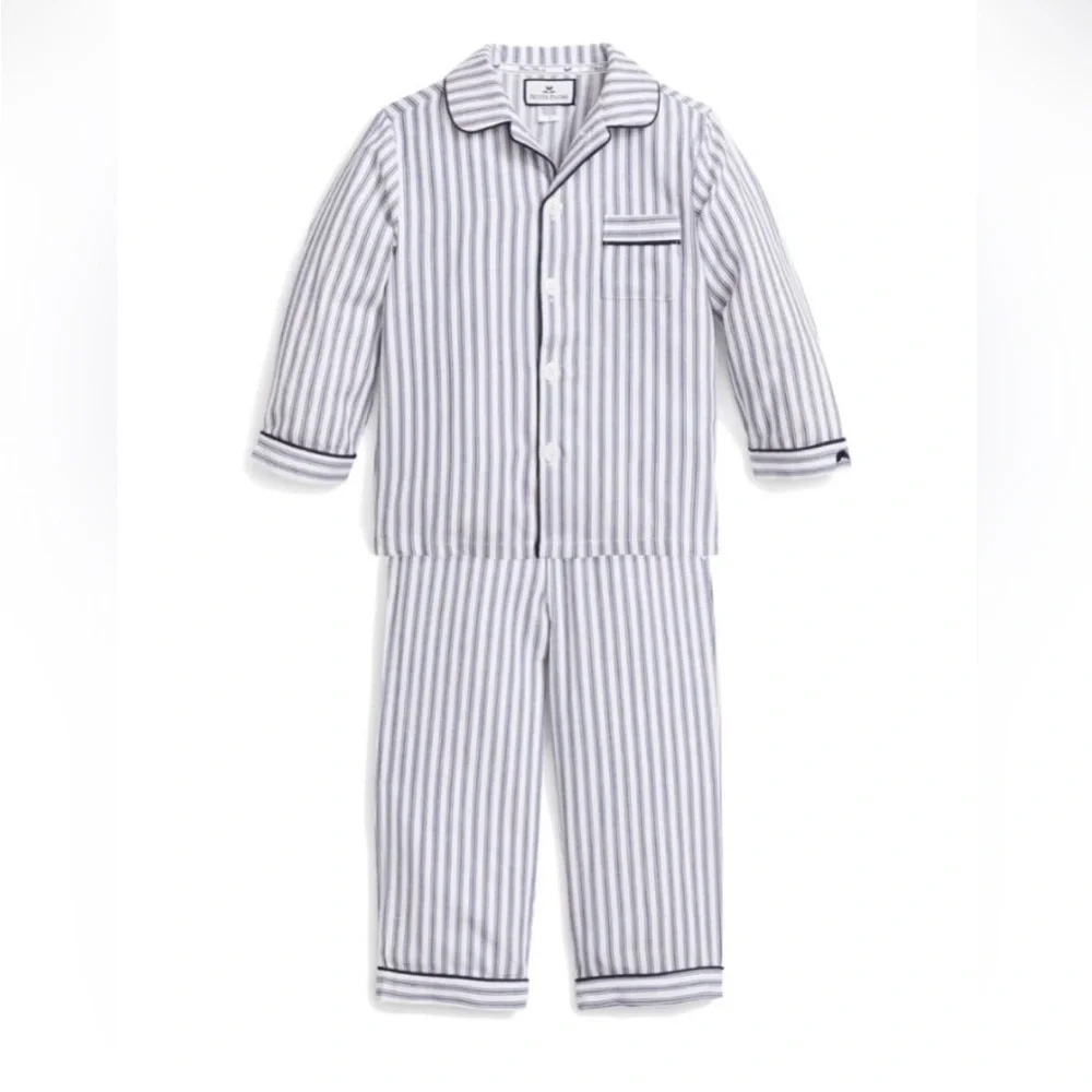 Petite Plume NWT 12-18 mo. Kid's Twill Pajama Set in Navy French Ticking NEW